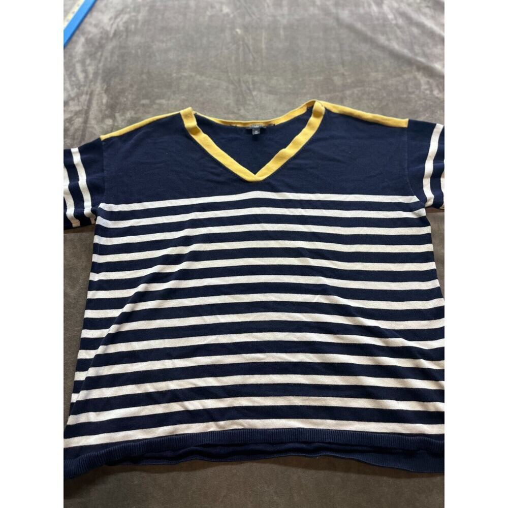 TALBOTS size‎ 1X Womens Pullover Sweater 3/4 Sleeve Blue w/stripes and Very Soft